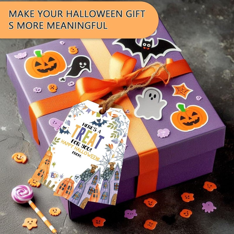 RPLCSPC Halloween Paper Gift Tags with String-50Pcs, Here's A Treat for You Happy Halloween Tags for Goodie Bags, 2 x 3.5 Inch Writable Waterproof Hanging Labels for Decor Party Supplies, Gift Wrapping-B07 - Image 4